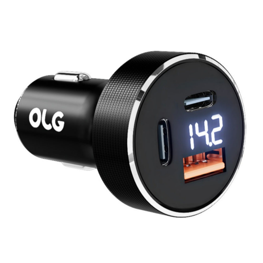 OLG 100W Triple USB Car Charger – LED Display, 12V/24V Universal Fast Charge Adapter