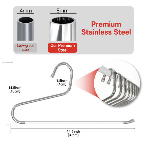 OLG 8mm Stainless Steel Pants Hangers – Ultra-Strong, Non-Slip, V-Hook Design (10-Pack)