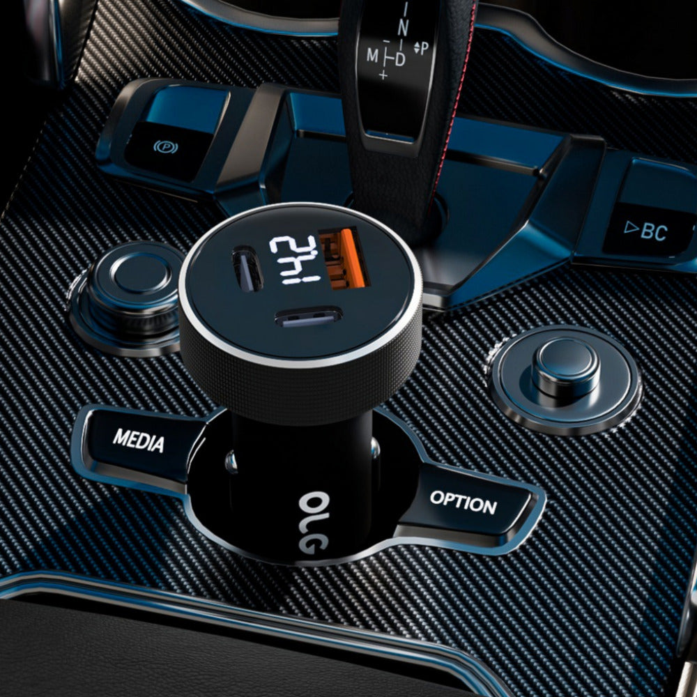 OLG 100W Triple USB Car Charger – LED Display, 12V/24V Universal Fast Charge Adapter