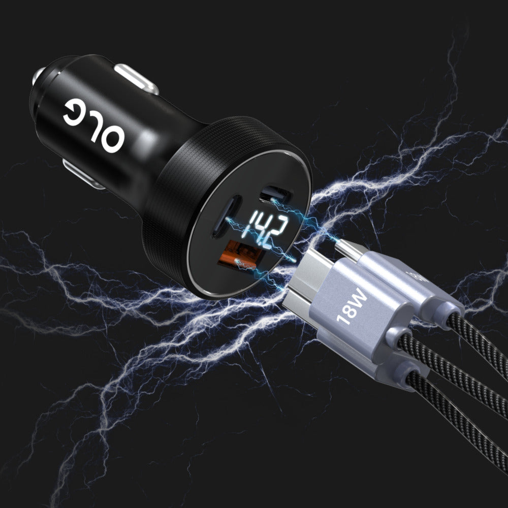 OLG 100W Triple USB Car Charger – LED Display, 12V/24V Universal Fast Charge Adapter