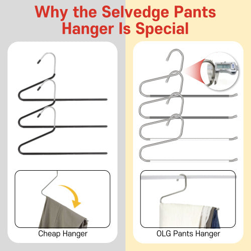 OLG 8mm Stainless Steel Pants Hangers – Ultra-Strong, Non-Slip, V-Hook Design (10-Pack)