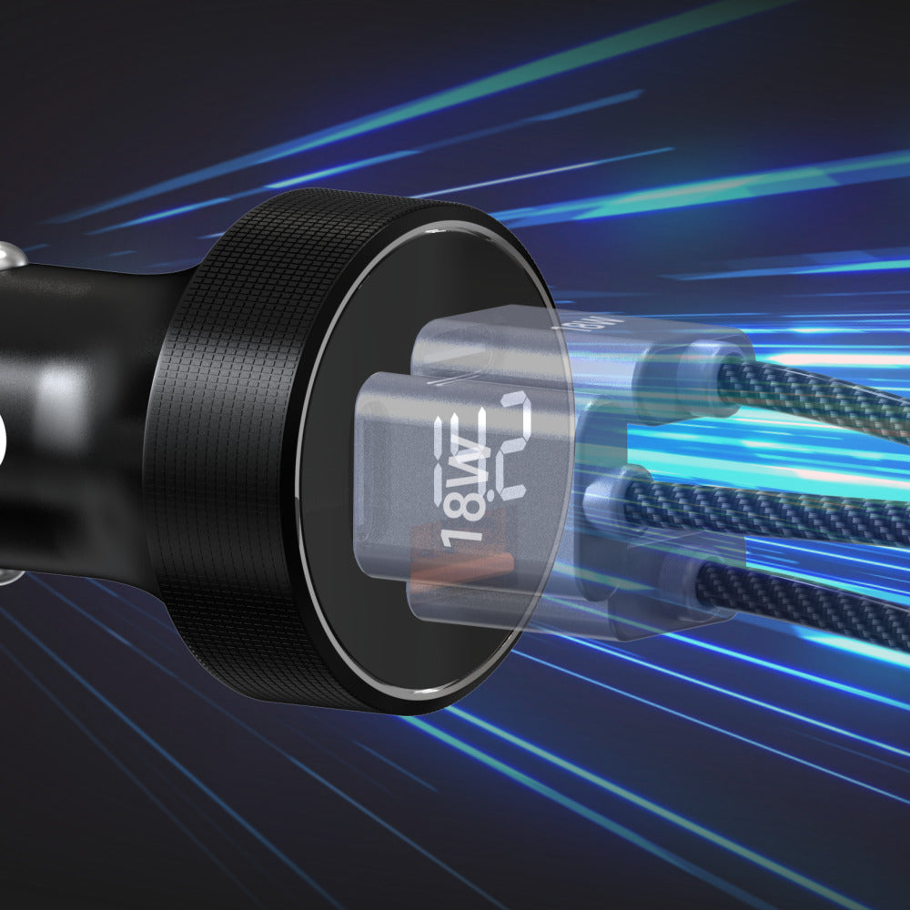 OLG 100W Triple USB Car Charger – LED Display, 12V/24V Universal Fast Charge Adapter