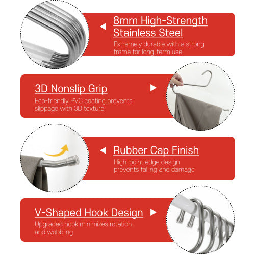OLG 8mm Stainless Steel Pants Hangers – Ultra-Strong, Non-Slip, V-Hook Design (10-Pack)