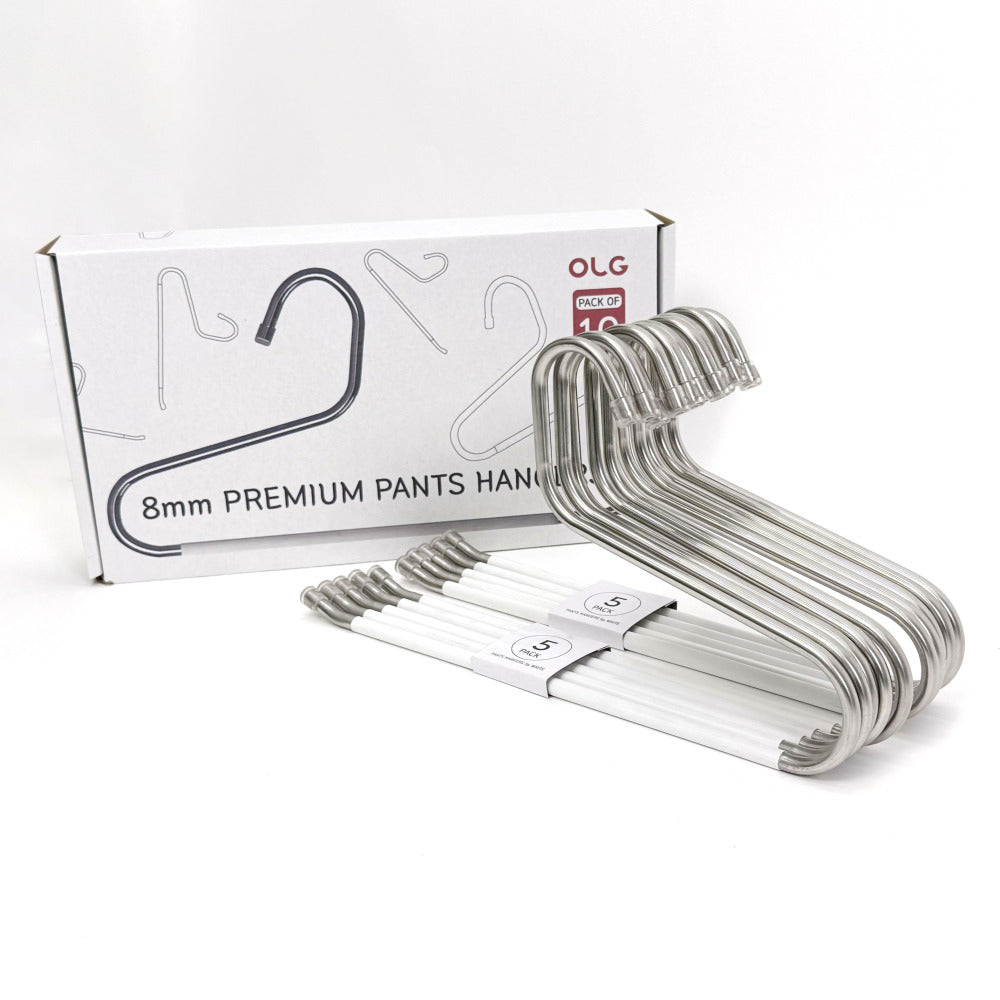 OLG 8mm Stainless Steel Pants Hangers – Ultra-Strong, Non-Slip, V-Hook Design (10-Pack)