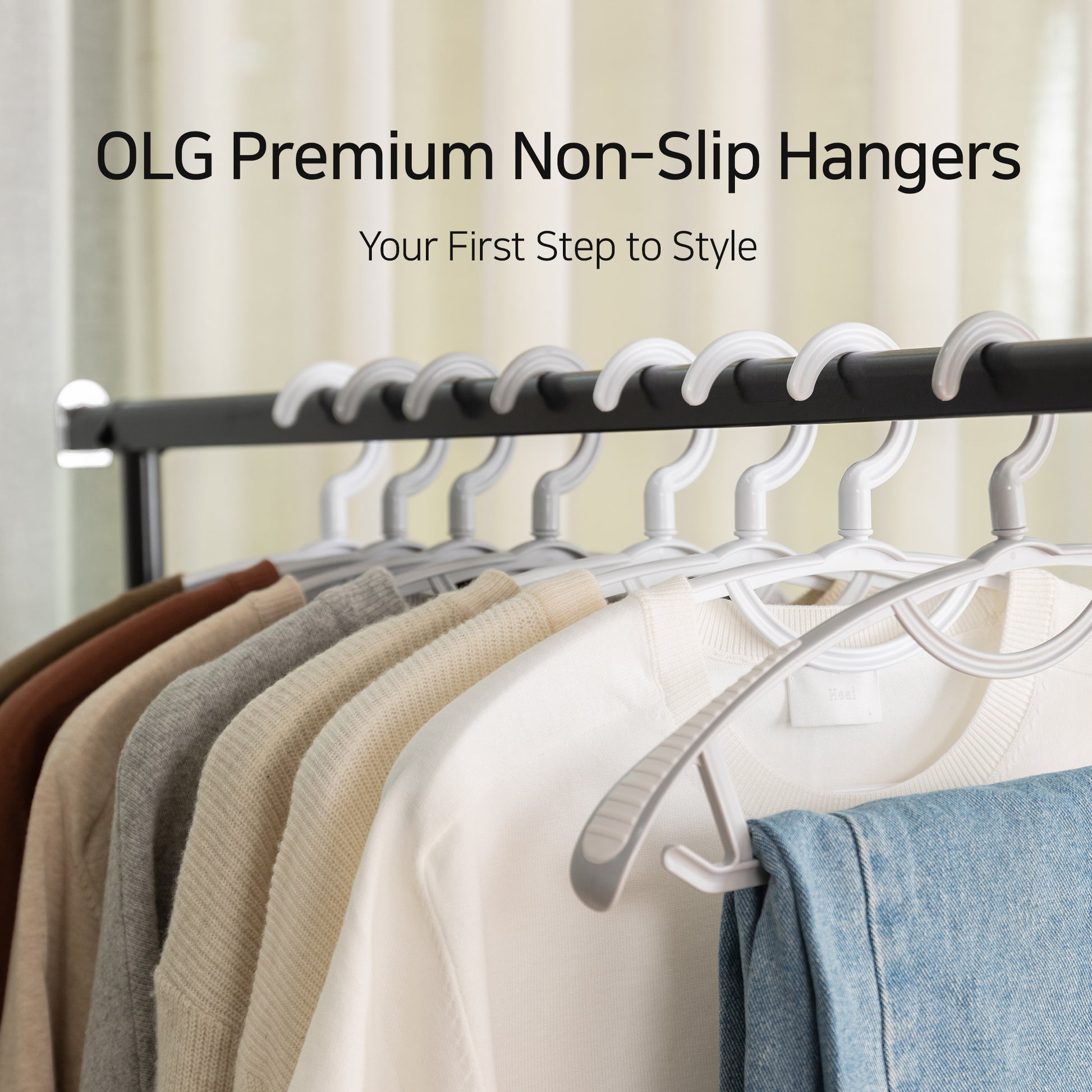 OLG No Bump Hangers – Slip-Resistant, 360° Swivel, Wardrobe-Friendly Design