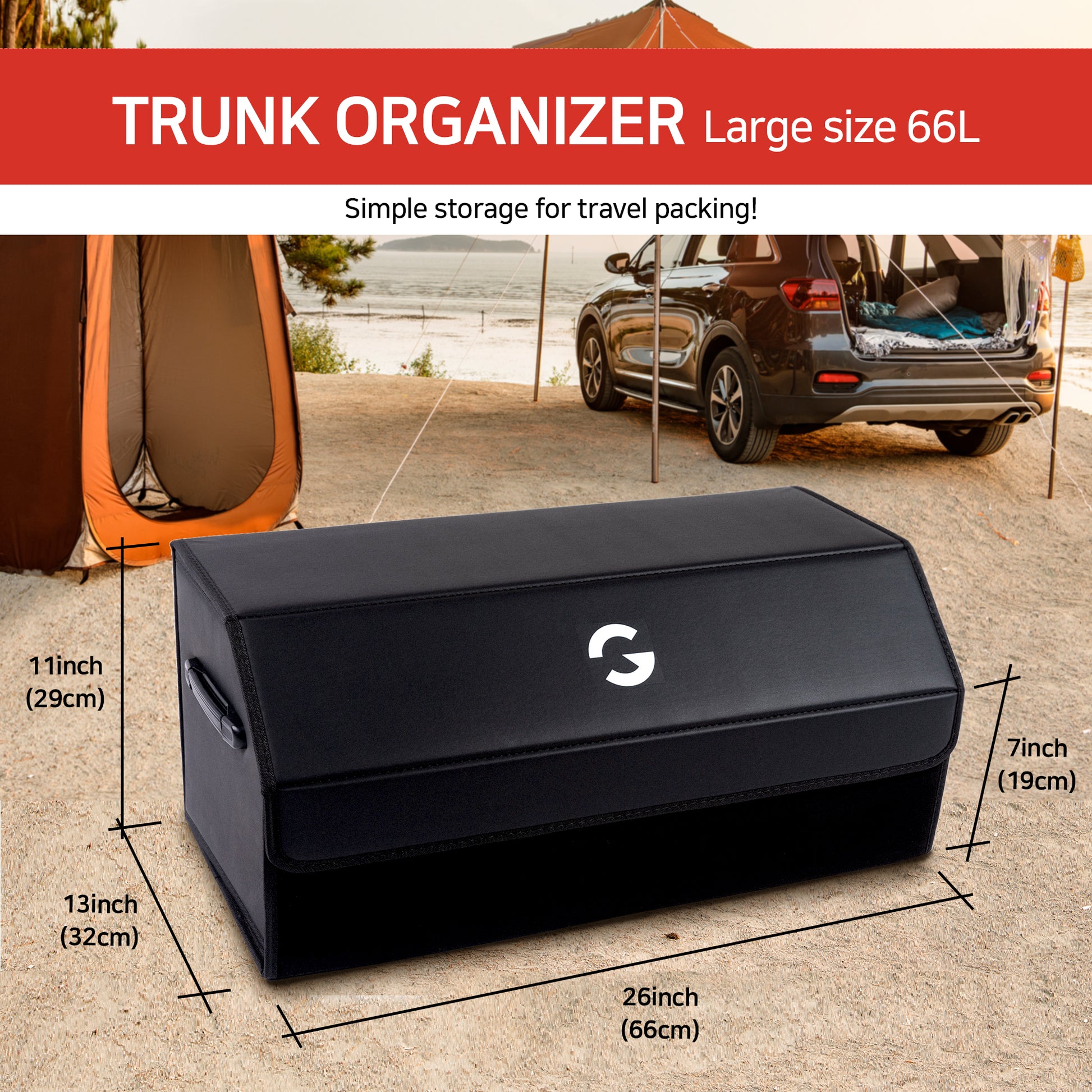 OLG Premium Car Trunk Organizer – 66L Foldable Storage Bin with Magnetic Lid & Velcro Lock