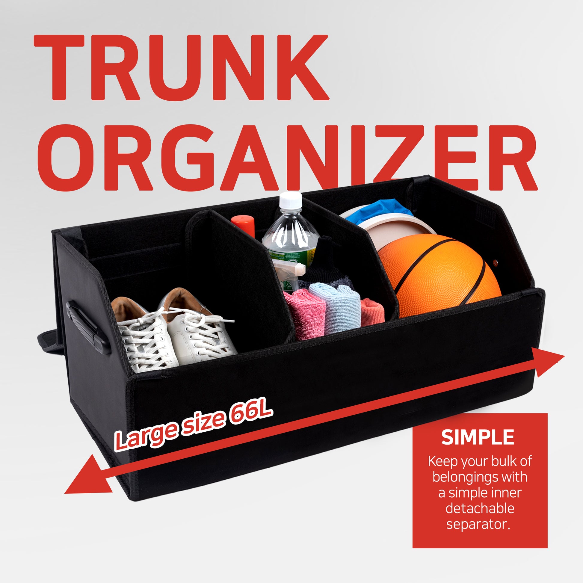 OLG Premium Car Trunk Organizer – 66L Foldable Storage Bin with Magnetic Lid & Velcro Lock