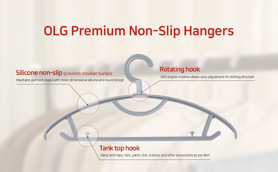 OLG No Bump Hangers – Slip-Resistant, 360° Swivel, Wardrobe-Friendly Design