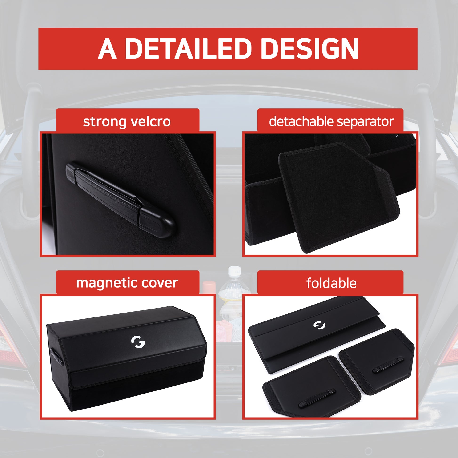 OLG Premium Car Trunk Organizer – 66L Foldable Storage Bin with Magnetic Lid & Velcro Lock