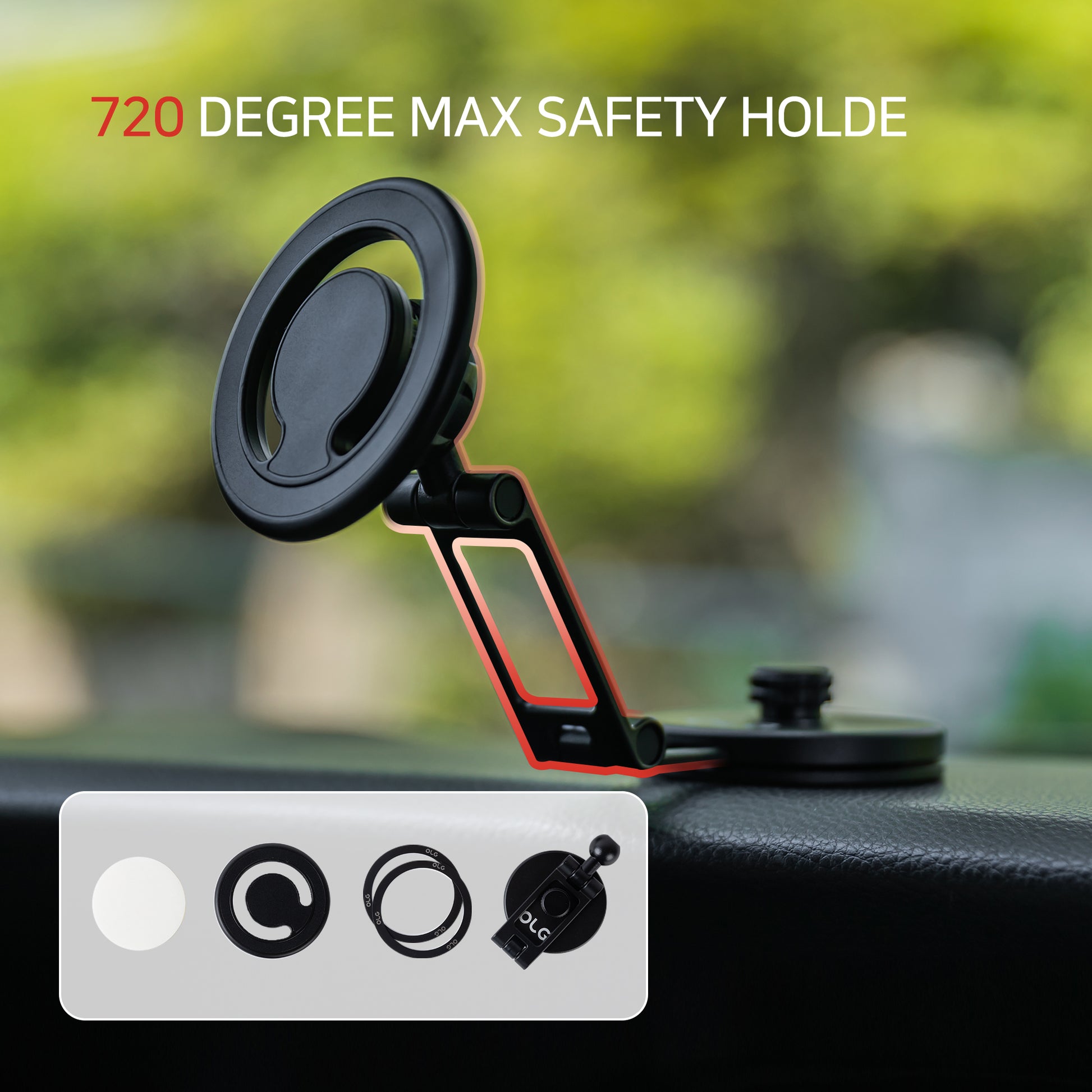 OLG 720 Magnetic Car Phone Mount – MagSafe Ready, 360° Rotate & 4000G Strong Hold