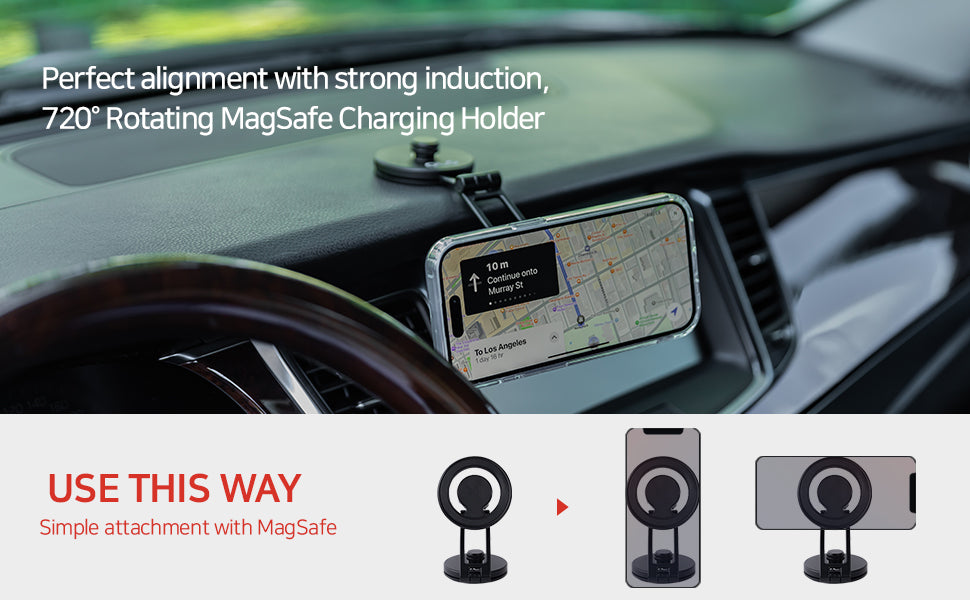 OLG 720 Magnetic Car Phone Mount – MagSafe Ready, 360° Rotate & 4000G Strong Hold