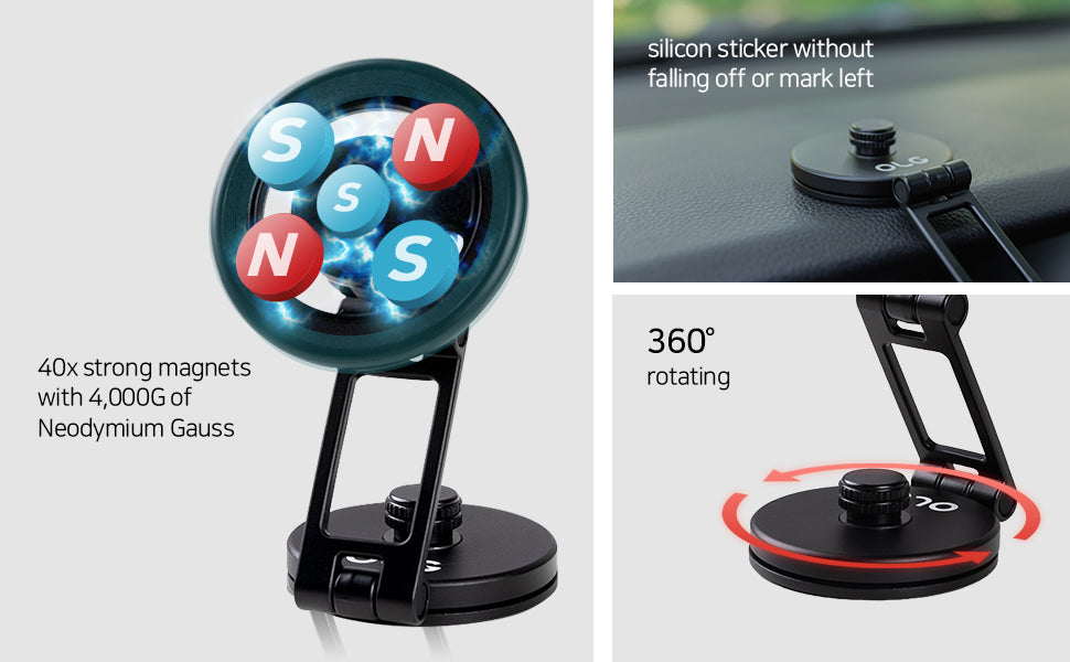 OLG 720 Magnetic Car Phone Mount – MagSafe Ready, 360° Rotate & 4000G Strong Hold