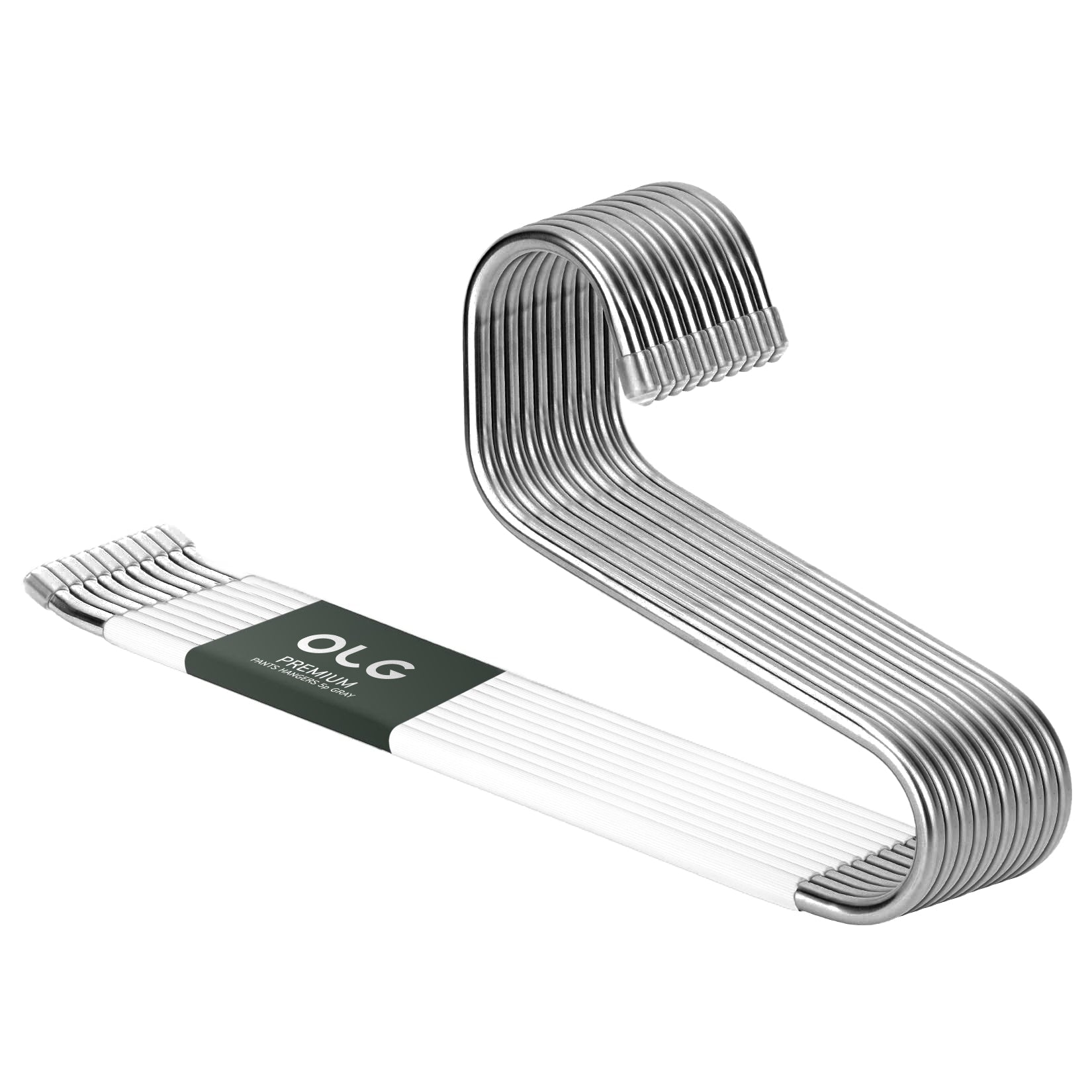 OLG 8mm Stainless Steel Pants Hangers – Ultra-Strong, Non-Slip, V-Hook Design (10-Pack)